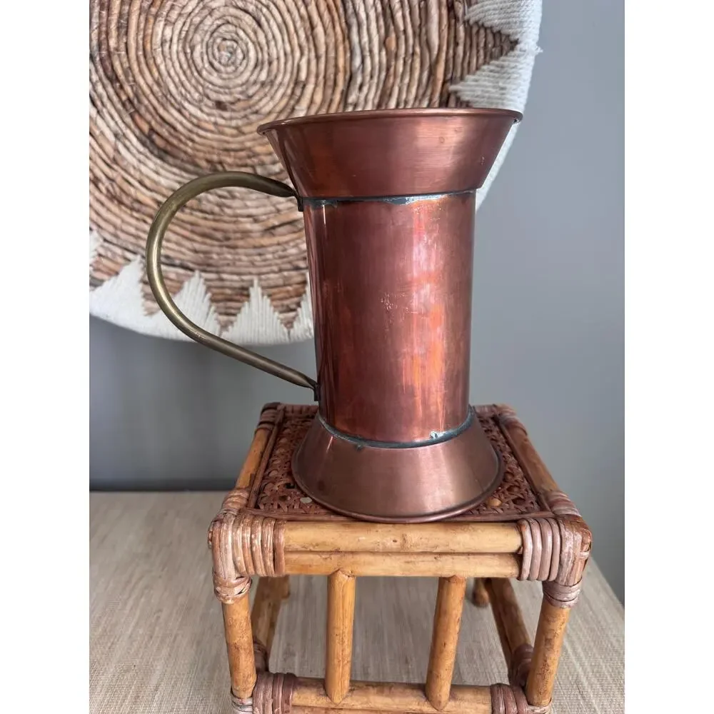 Vintage Rustic Copper Brass Pitcher or Vase 9